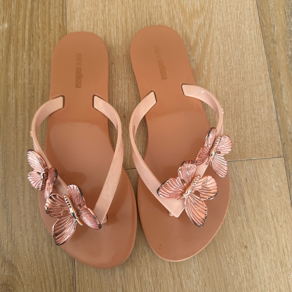 Mini Melissa Rose Gold Harmonic Fly Sandals